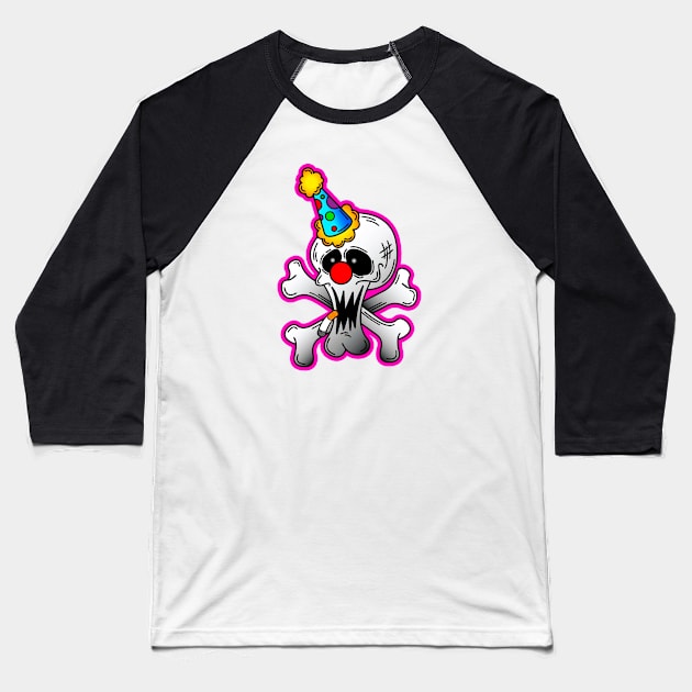 Clown and Crossbones Baseball T-Shirt by OrneryDevilDesign